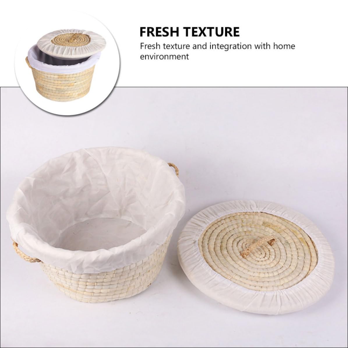 Cesto Intrecciato per Pane e Uova, Beige, in Foglie di Mais