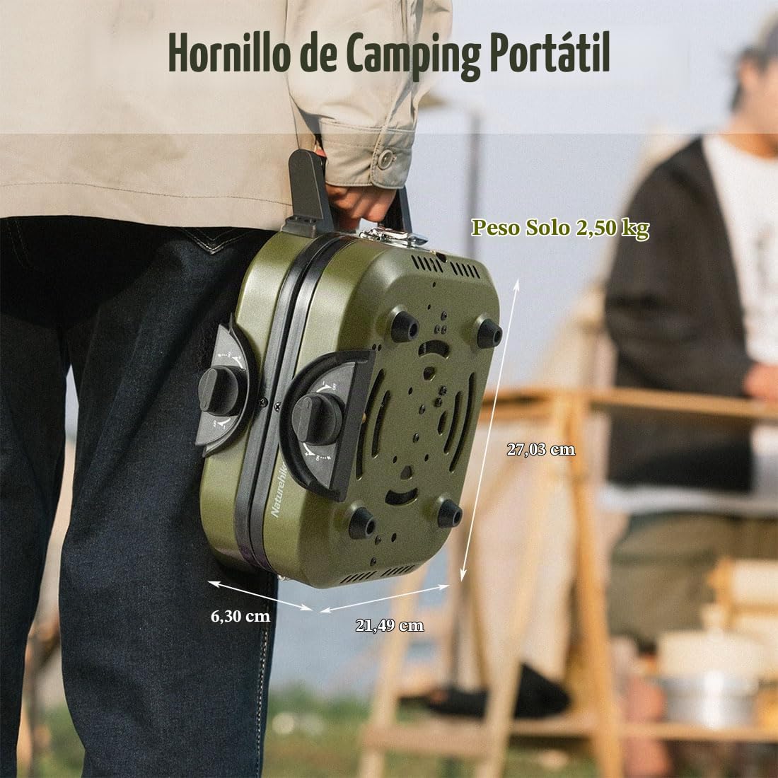 Naturehike - Estufa de camping de gas 2 en 1, sartén, estufa con quemadores ajustables, 88.5 onzas, asa de transporte, portátil, sartén de hierro, perfecta para acampar y senderismo, estufa de cocina