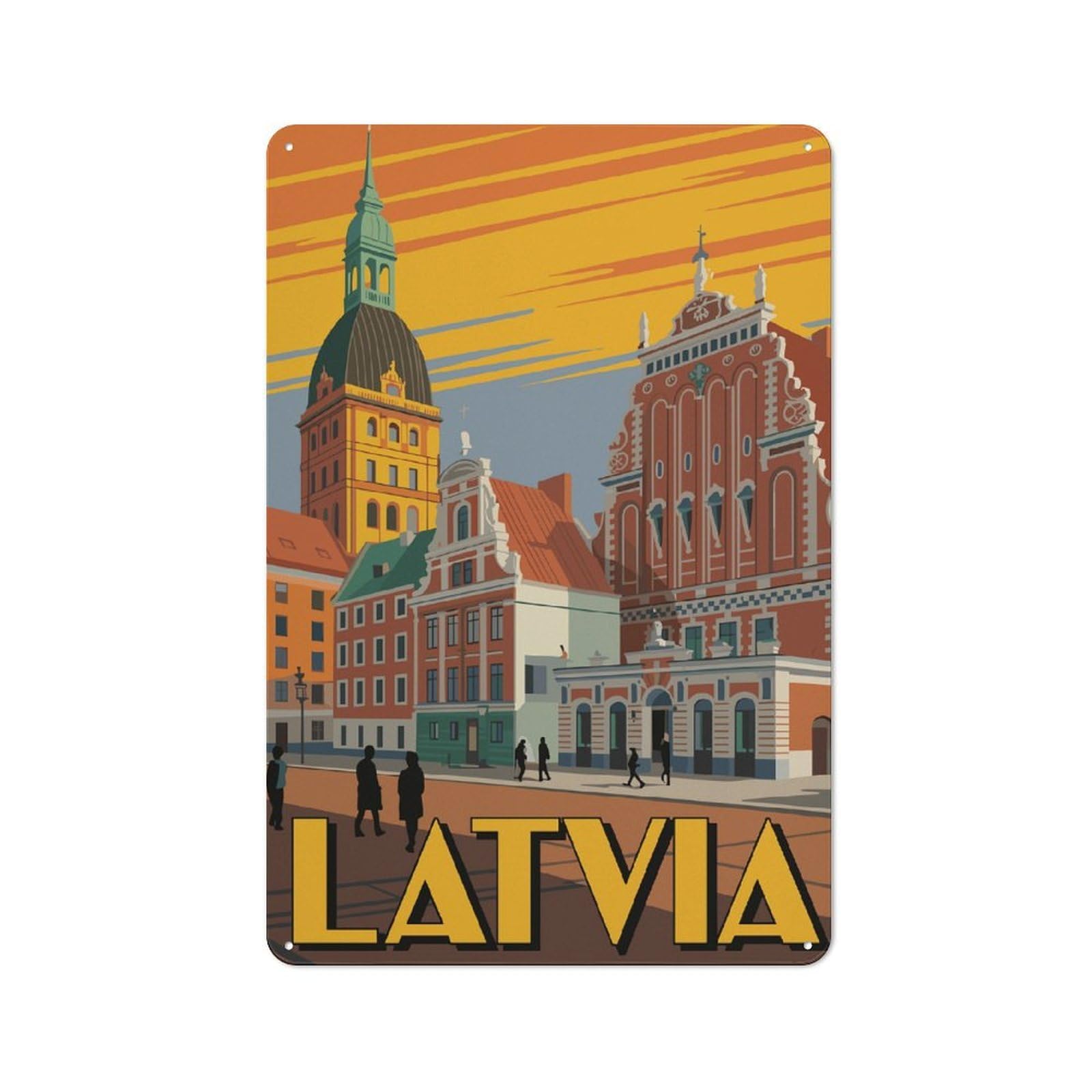 Creative Latvia Travel Tin Sign 30x20cm, Study Room Decor for Workspace, Cafe, Shop Or Desk Area