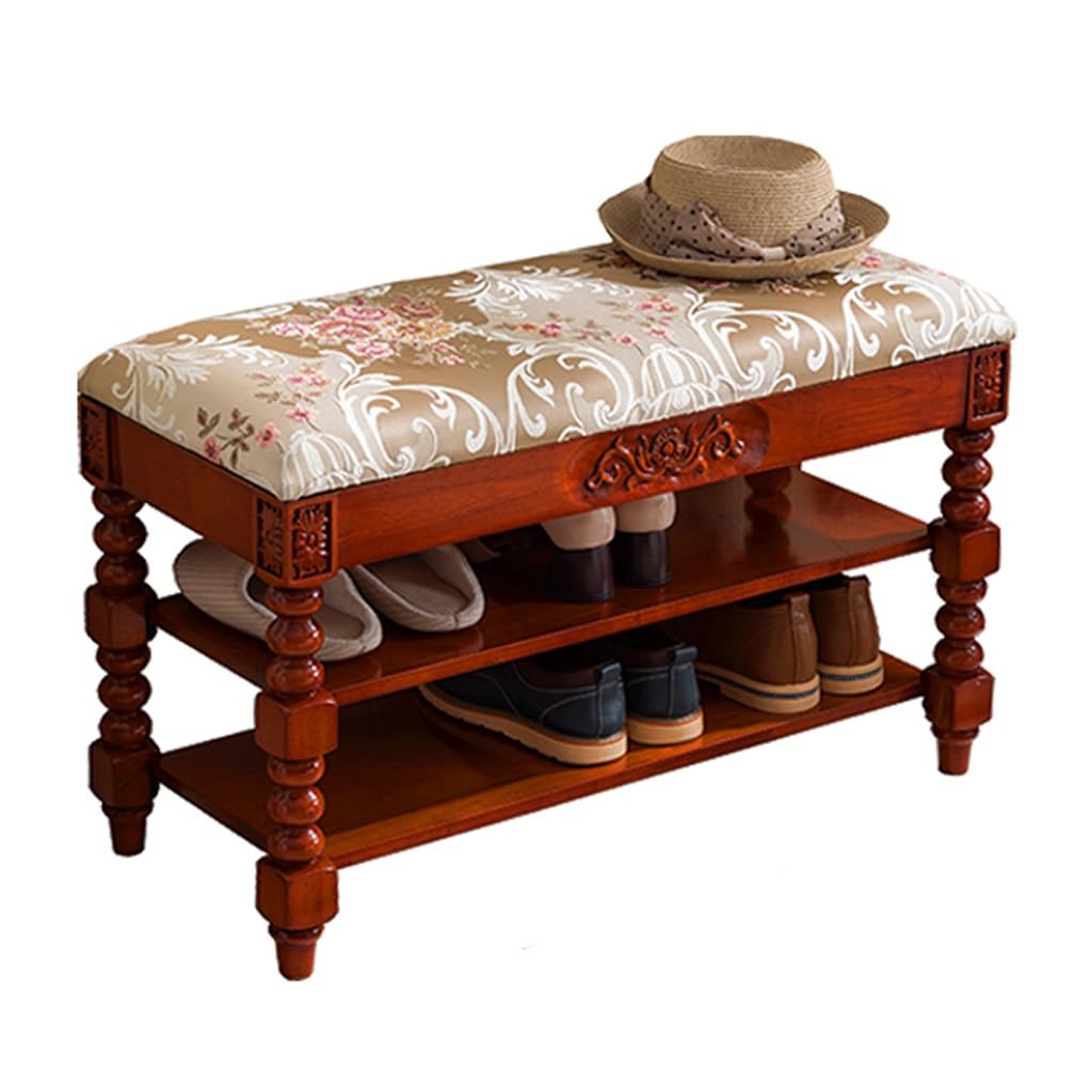 Petit repose-pieds ottoman en bois et tissu scandinave pour l'entrée