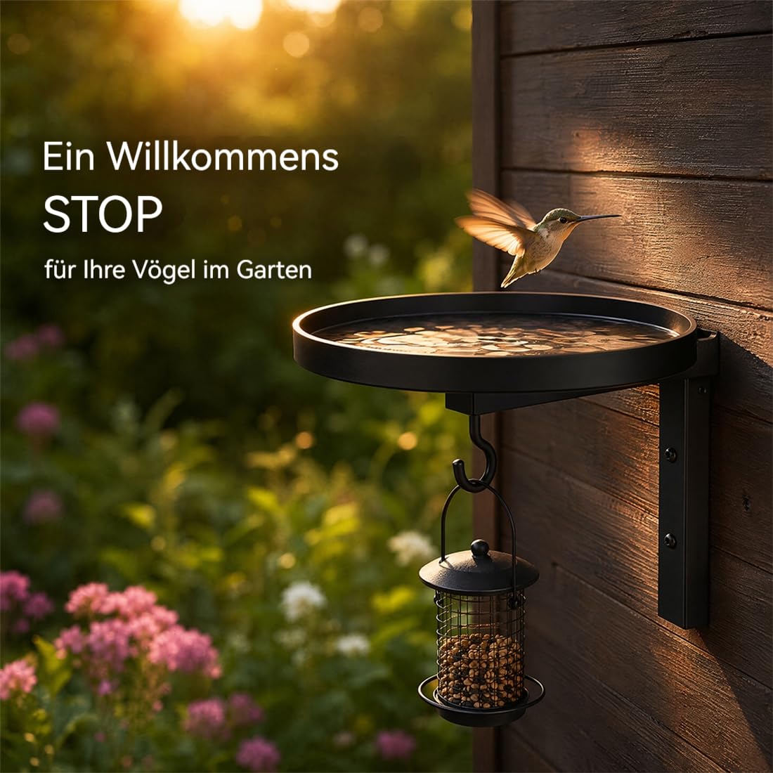 Vogeltränke Zum Aufhängen, Vogeltränke Metall mit Futterhaken, Vogelfutterstation Zum Aufhängen,Birds Water Bowl, Tray Birdbath for Garden Balcony Deck Patio Decor (3PCS)