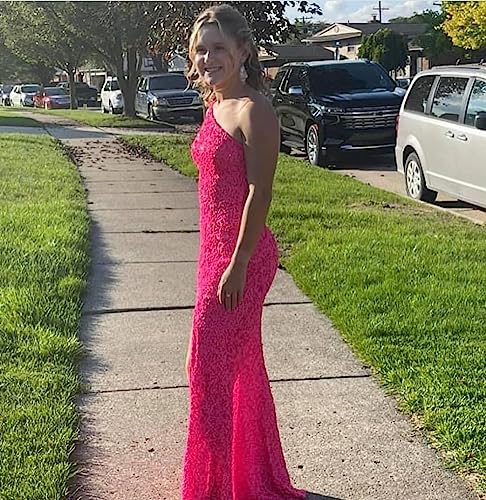 GUKARLEED Women's Long Prom Dresses One Shoulder Formal Dress Evening Gowns Mermaid Sequin Dress with Slit for Wedding Guest4