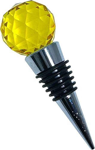 Miniatura 4 de Evenchae Tapón para botella de vino de cristal facetado, reutilizable, sello hermético, en caja de regalo, 3.5 pulgadas de alto (amarillo)