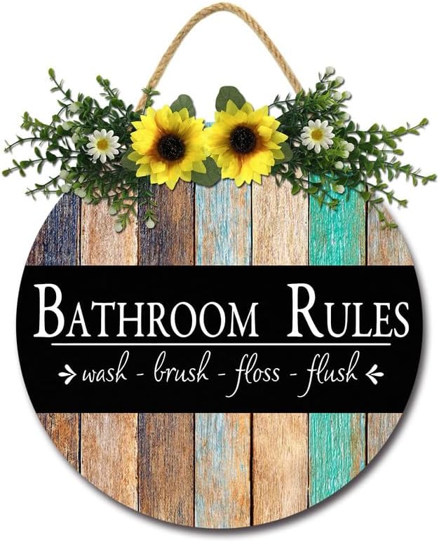 Caryongpee Decoración de pared de baño, arte de pared con reglas de baño, divertidos letreros de madera rústica para el hogar, interiores, regalo de