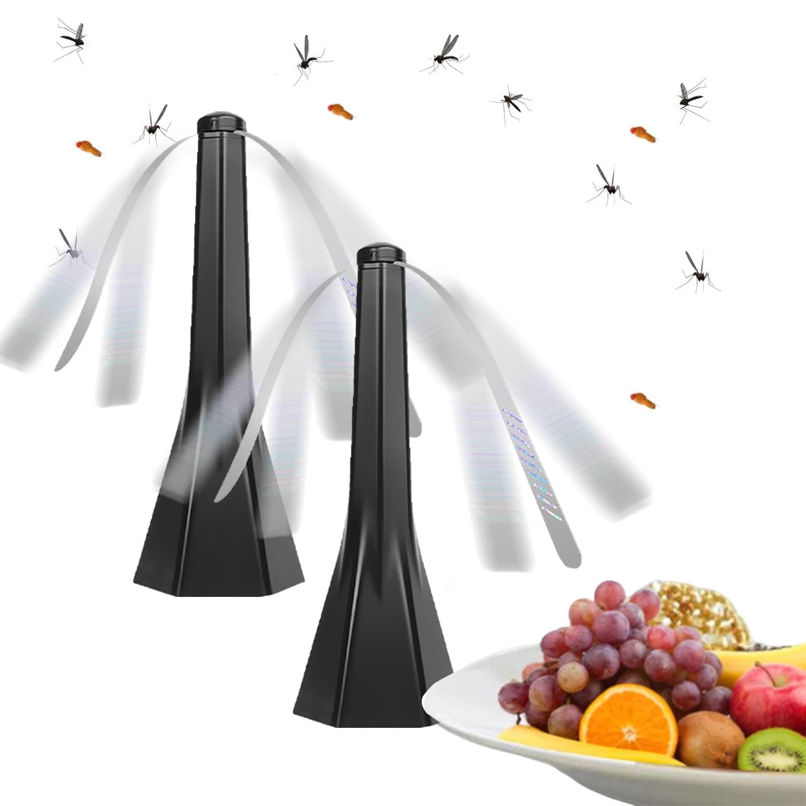 Fly Repellent for the Table,Portable Mosquito Repellent Fan for Food,Flies Fan to Keep Flies Away by Soft Blades,Automatic Bugs Repellent for Restaurants for Outdoor Indoors (2, Black)