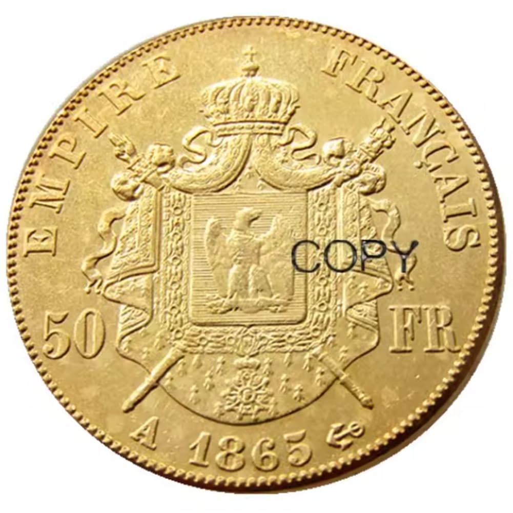 Pièce commémorative France 1865 Napoléon III Plaqué Or Copie de pièce Décor Pièce de Collection