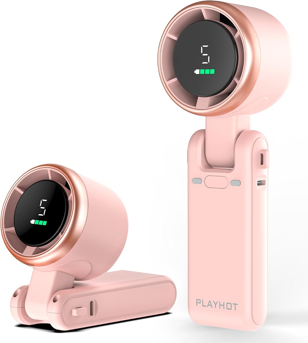 PlayHot Portable Handheld Turbo Fan, 5-Speed Personal Fans, 5000mAh Rechargeable Fans Up to 12 Hours, Weight only 0.6lb Small Fan, Hand/Neck/Desk Fan 3 IN 1, Beach Vacation Essentials(Pink)