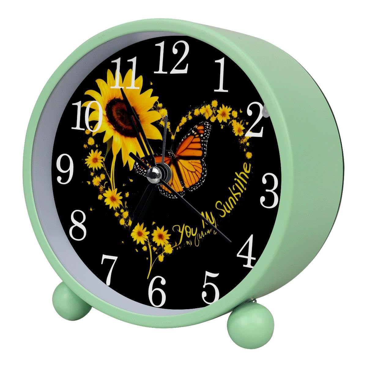 Alarm Clock Heart Shaped Sunflowers, Silent Non-Ticking with Night Light