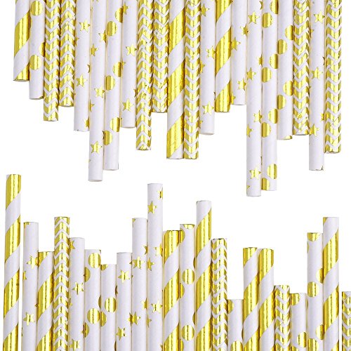 Vientiane papieren rietjes, 100 stuks biologisch papier stro met sterstrepen, voor verjaardag, bruiloft, babyparty… - Image 7