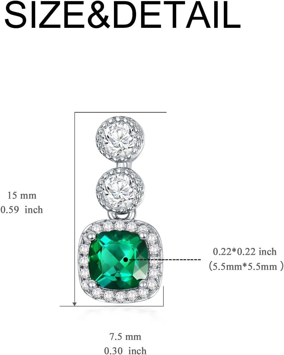 Cushion-Cut Lab Created Emerald Earrings for Women 925 Sterling Silver with Green Emerald for Mother Wife Her