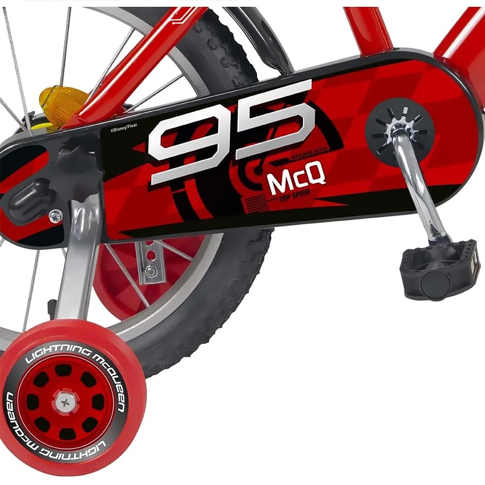 Generico Bicicletta Bambino 14 Pollici D i s n e y - C a r s Con Rotelle, Freni di Sicurezza, Parafanghi e Decorazioni Lightning McQueen Bici per Bambini 4-6 Anni