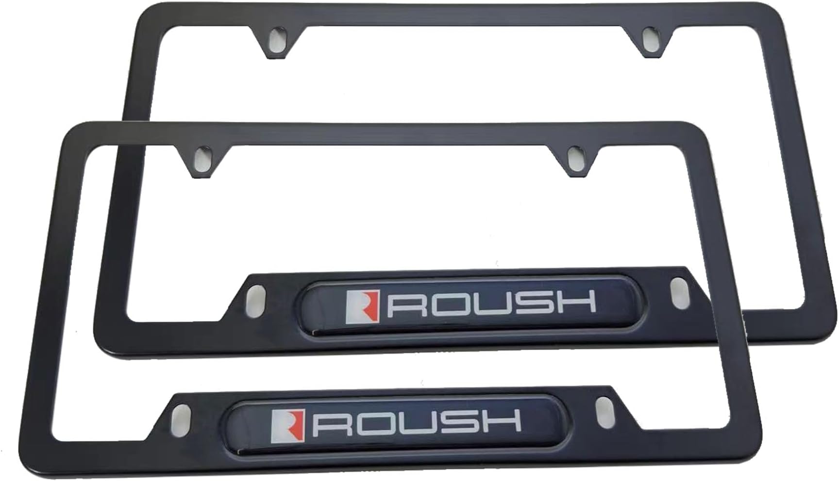 2pcs Stainless Steel Car License Plate Tag Frame Cover Holders ForMustang Roush (Black)