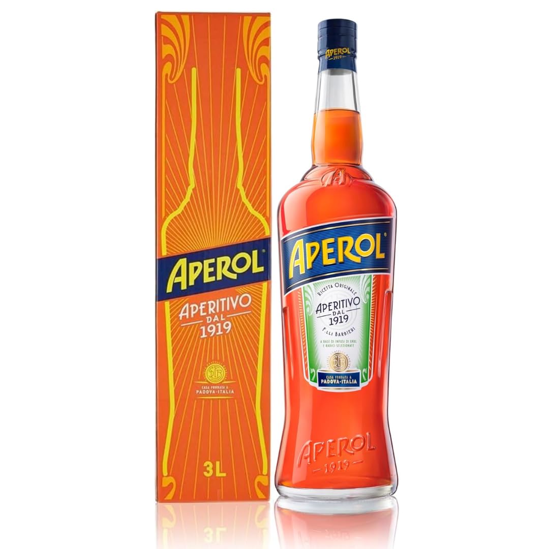 APEROL - Bebida Italiana para Aperitivo 3 L, Sabor Único, Sofisticado y Equilibrado, Bebida Refrescante, Color Naranja Intenso, Receta Original, Notas Herbales, Amargas y Dulces, 11% Vol. Alcohol