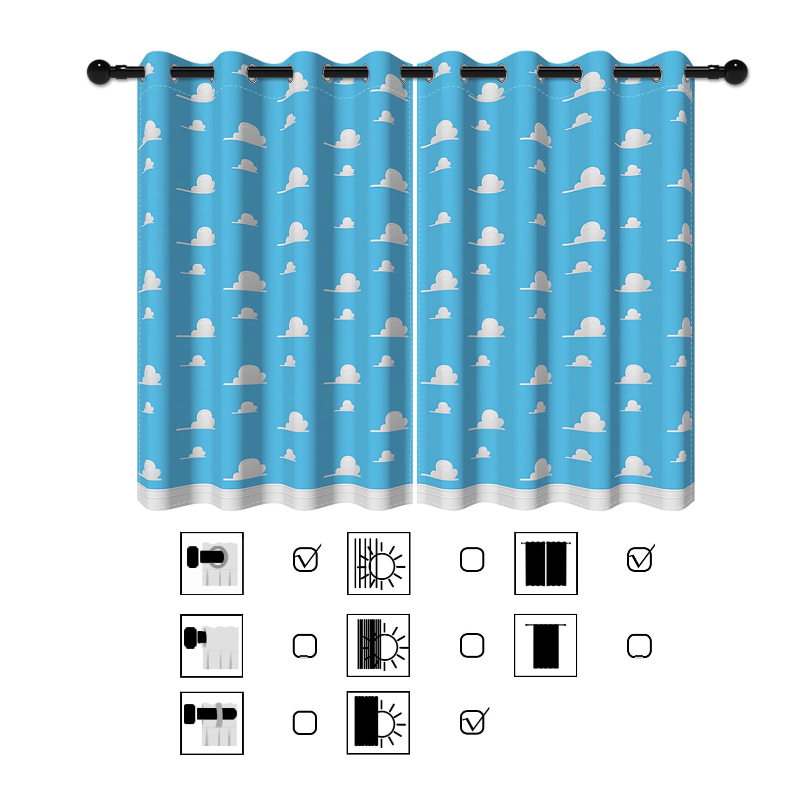 YONGFOTO 117x183cm Cartoon Wolken Vorhänge Für Kinderzimmer, Traumhaft Flauschig Babyblau Wolke Modern Minimalistisch Verdunkelung Gardinen Mit Öse Für Kinderkrippe, 2 Stück