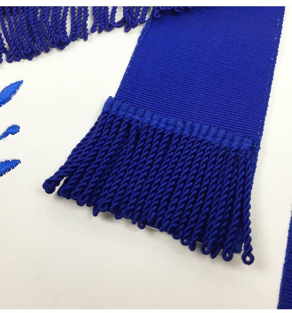 Masonic Blue Lodge Master Mason Apron Machine Embroidery with Fringe Blue (Synthetic,Machine Embroidery)