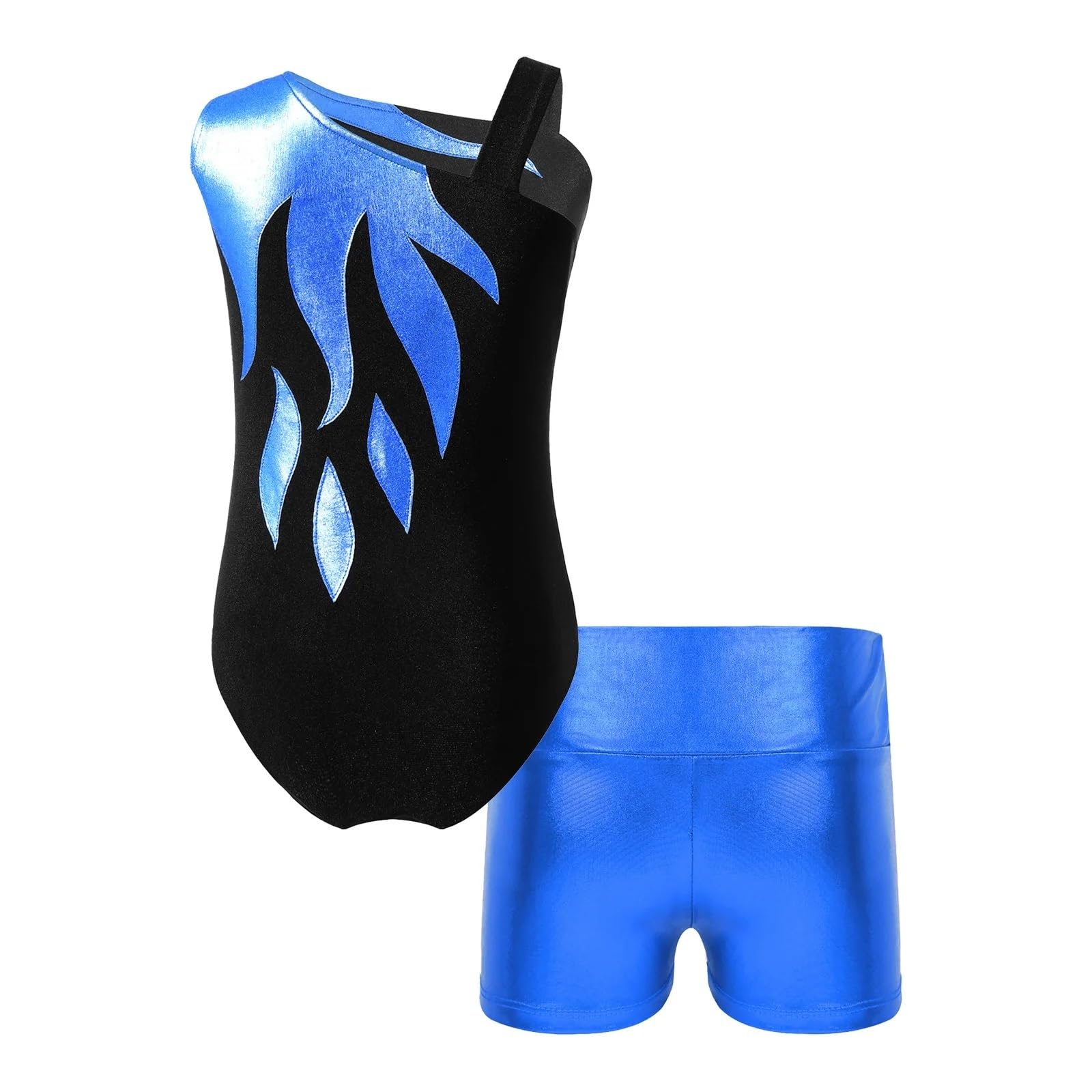 Mädchen Turnanzug Ballettanzug for Mädchen mit glänzenden Strasssteinen und metallischen Shorts mit hoher Taille, Gymnastik-Badeanzug, Tanz-Outfit(Red,6)