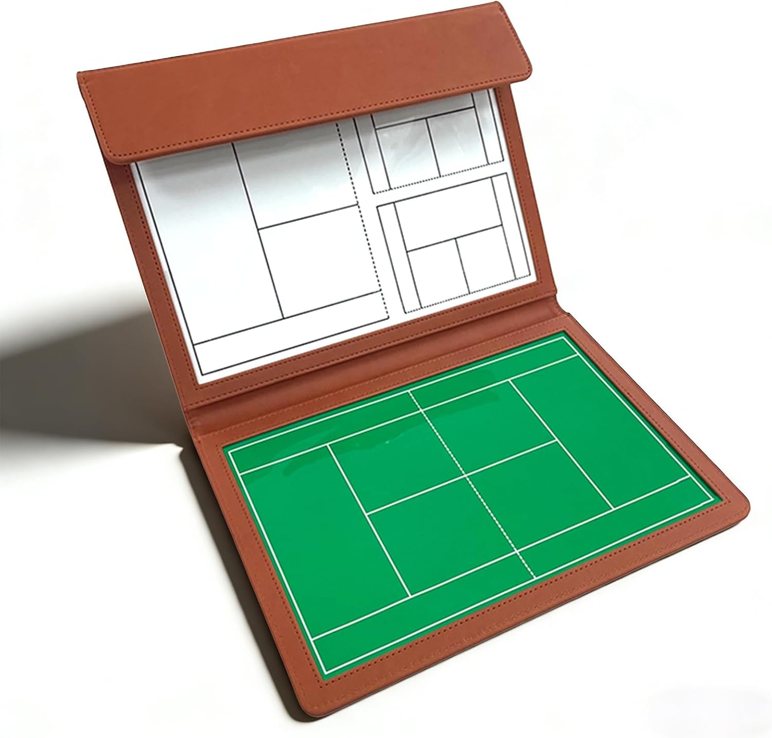 JIANNA Tennis Tactical Board Training Notebook Portable Three fold PU Leather Tactical Board with Pen Insertion Double Pen Court map Folding A5 Size Game Analysis Board