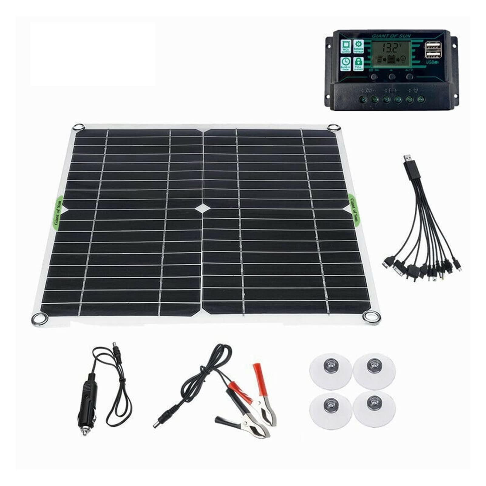 Panel Solar, 60 0W 200W Panel solar 18 V Sun Power Cells Solar Bank Pack con Cubierta de conector Controlador Solar IP65 for automóvil telefónico RV Cargador de botes(80A)
