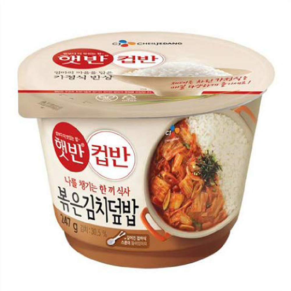[CJ Hetbahn Cupbahn] Korean Cooked White Rice with Fried Kimchi 1 Bowl / 4 Bowls x 247g Microwavable Cheiljedang kfoods (볶은 김치 덮밥) (1 Bowl)