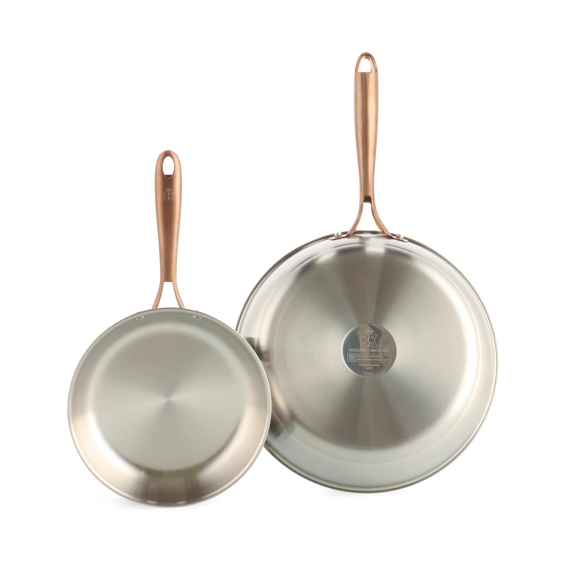 BK Rose Set di Padelle in Acciaio Inox 2 pezzi, 24/28 cm, Senza PFAS, Induzione, Forno, Argento