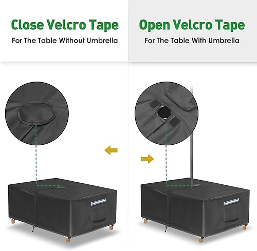 Miniatura 3 de Juego de fundas rectangulares para mesa de patio con agujero para sombrilla, resistentes al agua, color negro, 72 x 44 x 24 pulgadas