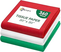Simetufy Christmas Tissue Paper for Gift Bags, 360 Sheets 20 x 20 Inches Christmas Tissue Paper Sheets Bulk, Red Green and White for Gift Wrapping, Crafts, Birthday, Holiday Decor and DIY