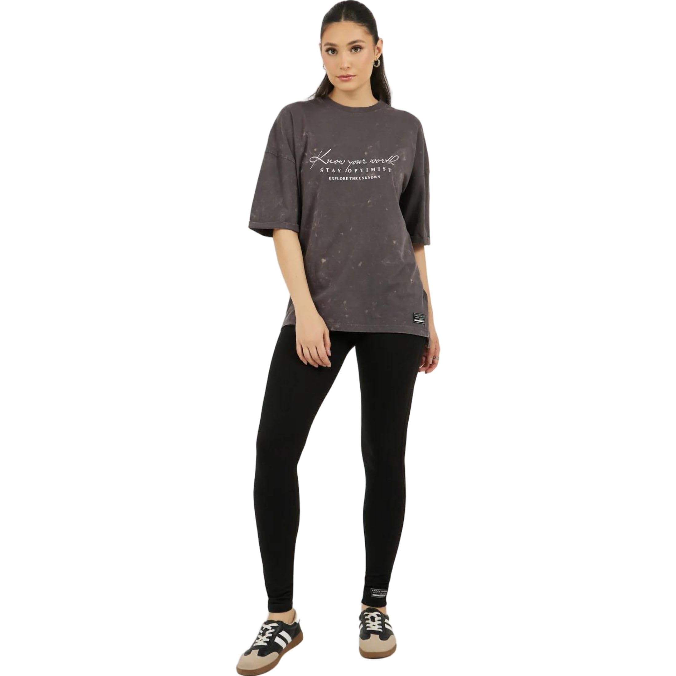 Women Oversized Longline Acid Washed T-Shirt & Leggings Co-Ords-image-12