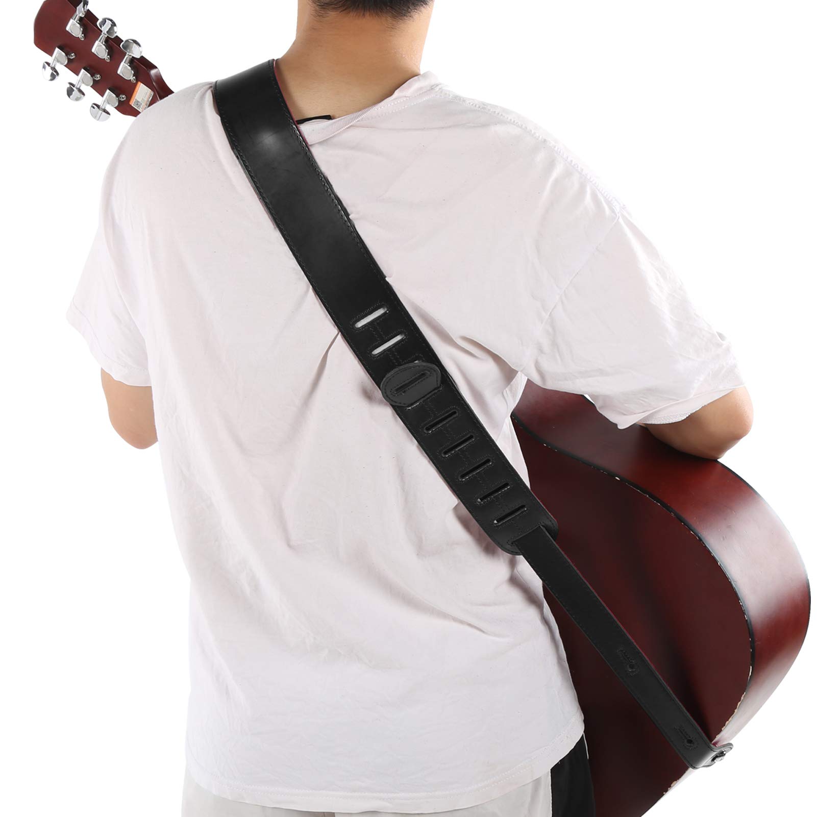 Pasek gitarowy Elektryczny bas Regulowana skórzana miękka podkładka Wygodna podpórka na ramię Pasek łączący do gitary elektrycznej Gitara akustyczna Gitara klasyczna Czarny