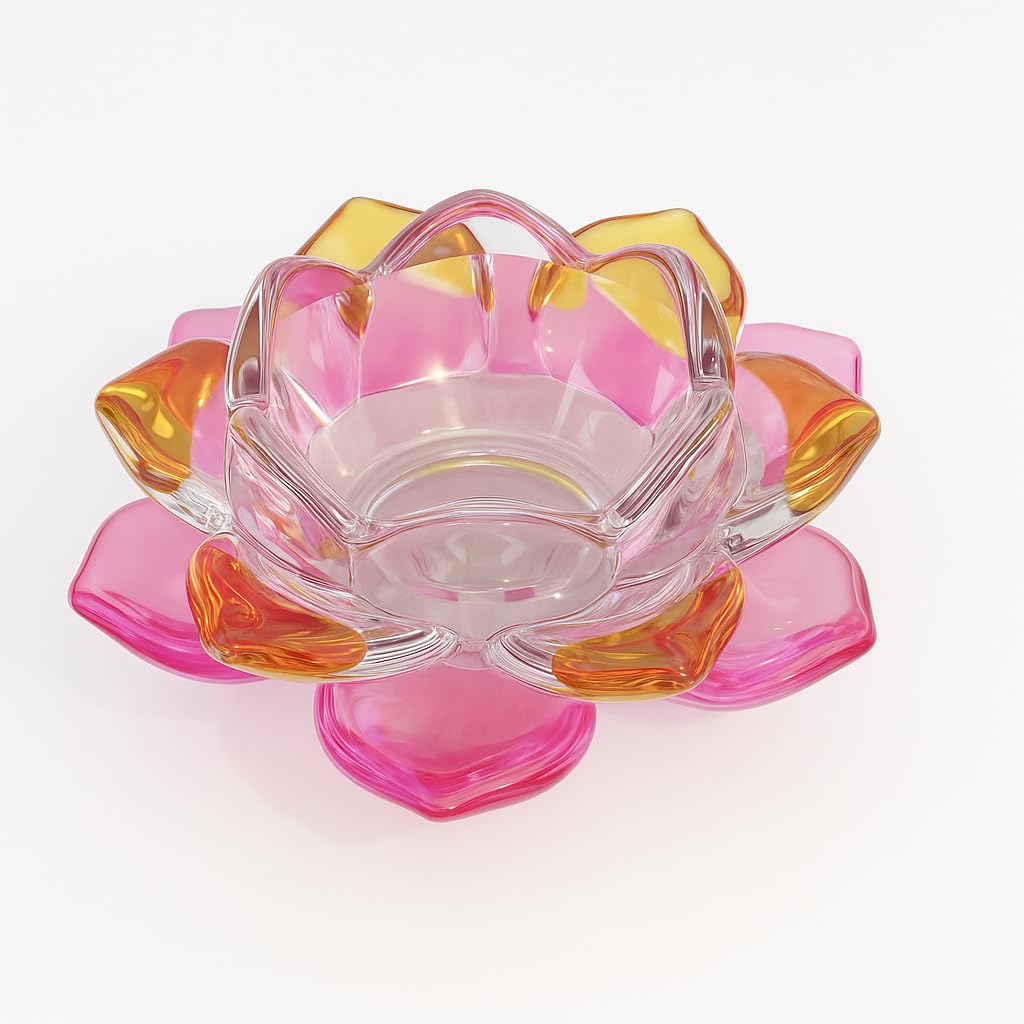 Bellveen Fancy Crystal Glass Lotus Candle Holders | Pink & Yellow Color-image-46