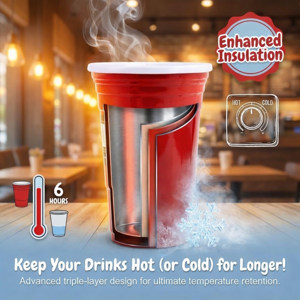 Red Cup Living 24 oz Reusable Party Cup with Lid & Straw, Leak-Resistant Unbreakable Tumbler, Patented Design, st patricks day accessories & spring break essentials - Image 2