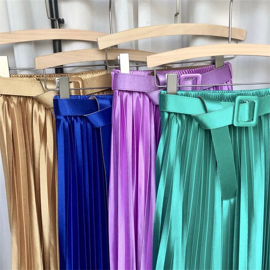 Women High Waist Pleated Solid Skirt with Belt Lightweight Summer Midi Umbrella Skirt2