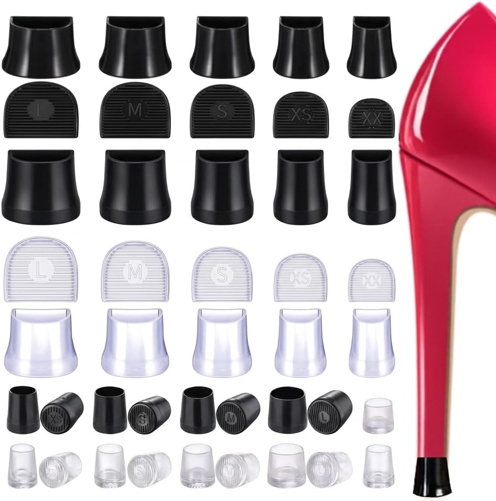 40 Pcs Heel Caps for High Heels, Heel Covers for High Heel Shoes, 5 Sizes Heel Stoppers Bottom Replacement Tips for Women's Shoes, Non-Slip Stiletto Heel Protectors Caps for Outdoor Weddings Grass