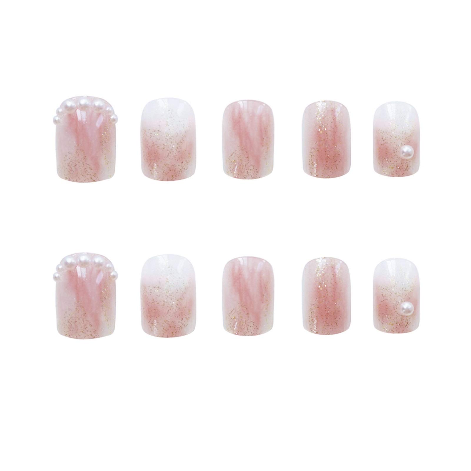 SMLZV Fake Nails Marble Press On Nail 24pcs,Smudge Pearl Fake Nail