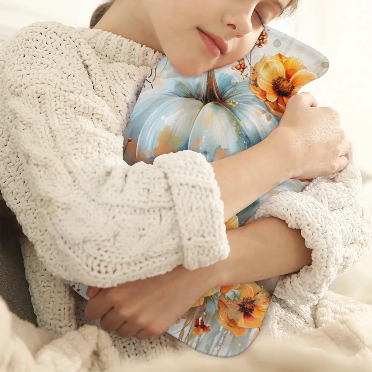 Hot Water Bottle with Soft Cover,2L Colorful Pumpkin Hot Water Bag for Hot and Cold Compress, Hand Feet Warmer, Fantastic Pumpkin Rubber Hot or Cold Water Bottle Halloween Christmas Decorations