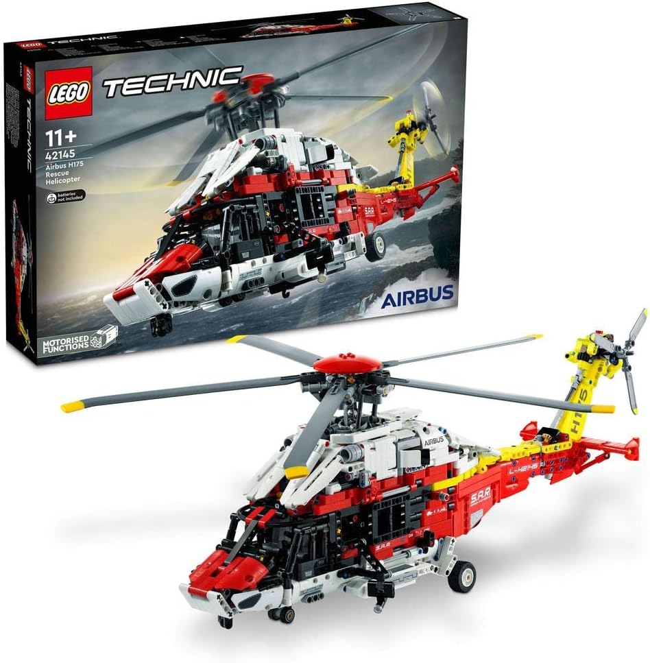 Technic Airbus H175 Rescue Helicopter, Educational Model Building Set for Kids, with Spinning Rotors and Motorised Features, Construction Toy 42145
