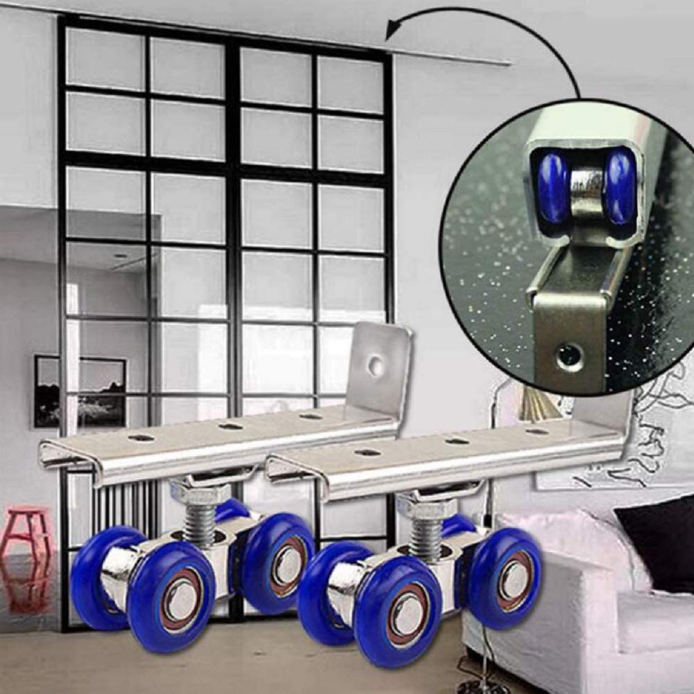 2pcs 4Wheel Metal Sliding Track Pocket Door Roller Wheel Set Hanger