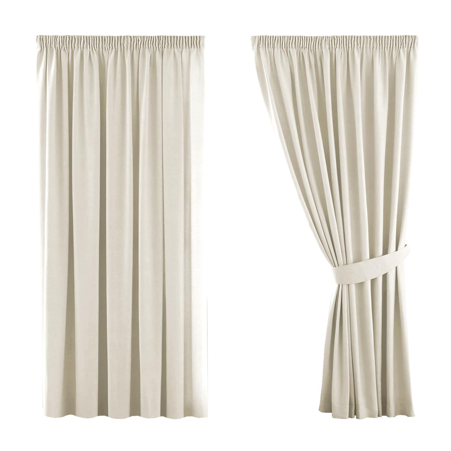 H.Versailtex Blackout Curtains Super Soft Window Treatment Thermal Insulated Pleat Blackout Curtains for Living Room/Bedroom, 46" Width x 54" Drop, 2 Panels, Beige (with Two Matching Tiebacks)