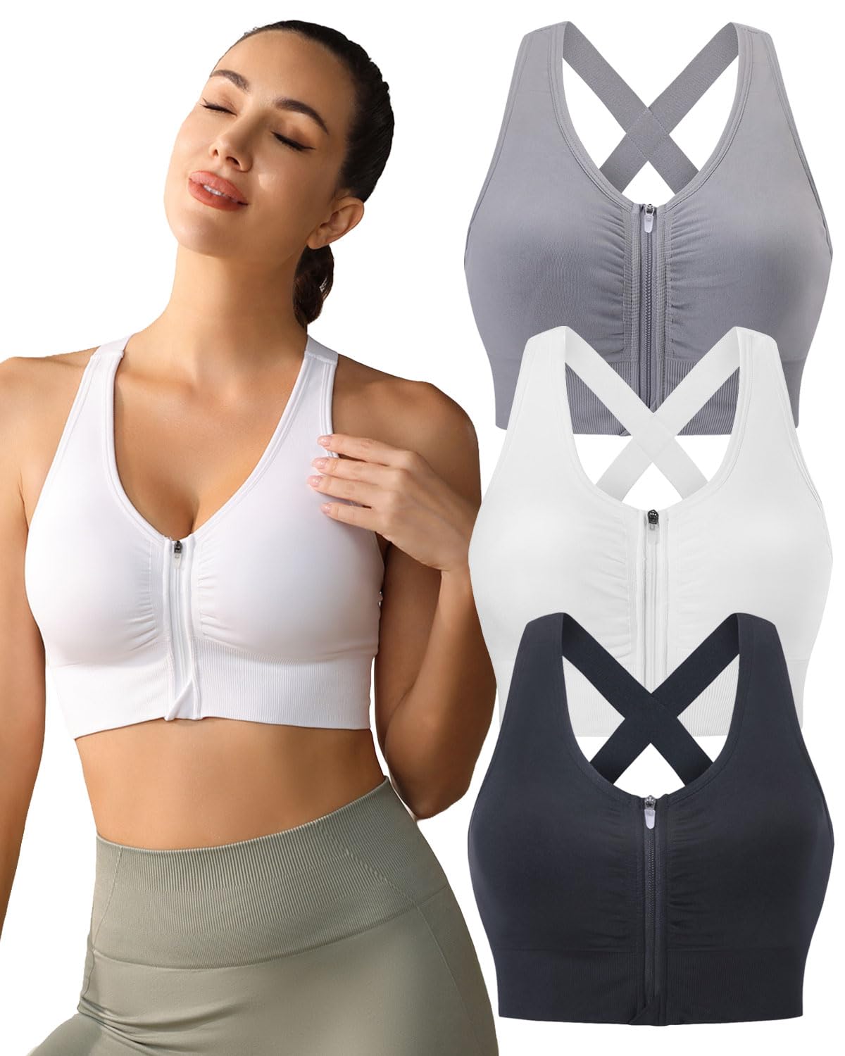Evercute Women's Zip Front Post-Surgery Sports Bra