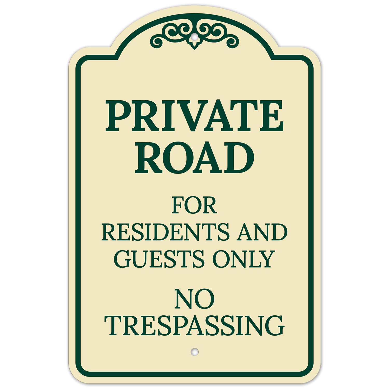 Private Road for Residents and Guests Only No Trespassing Décor Sign, Green Light, 12x18 Inches, Rust Free .040 Aluminum, Fade Resistant, Made in USA