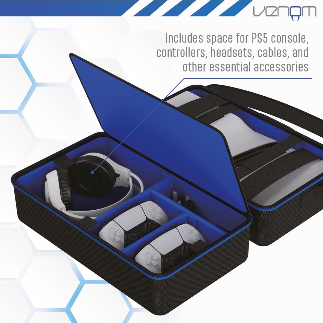 Venom Etui na konsolę PS5 – Twarde etui podróżne na konsolę PS5 Slim Disc, Digital i Pro – Pomieści konsolę, kontrolery, kable i akcesoria – Ochronne i przenośne