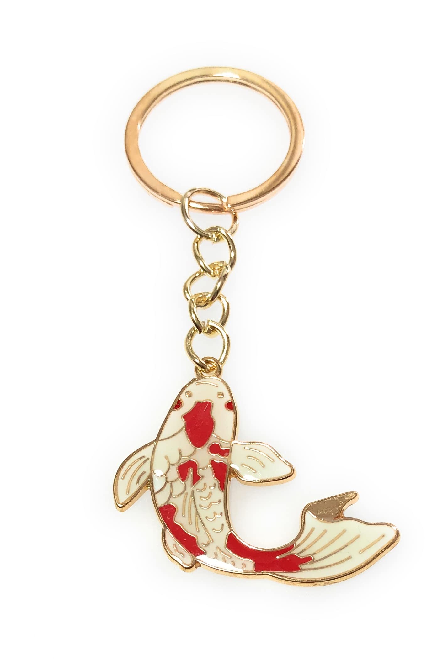 Red Koi Carp Fish Keyring Key Ring with Enamel Charm and Gold Tone Keychain