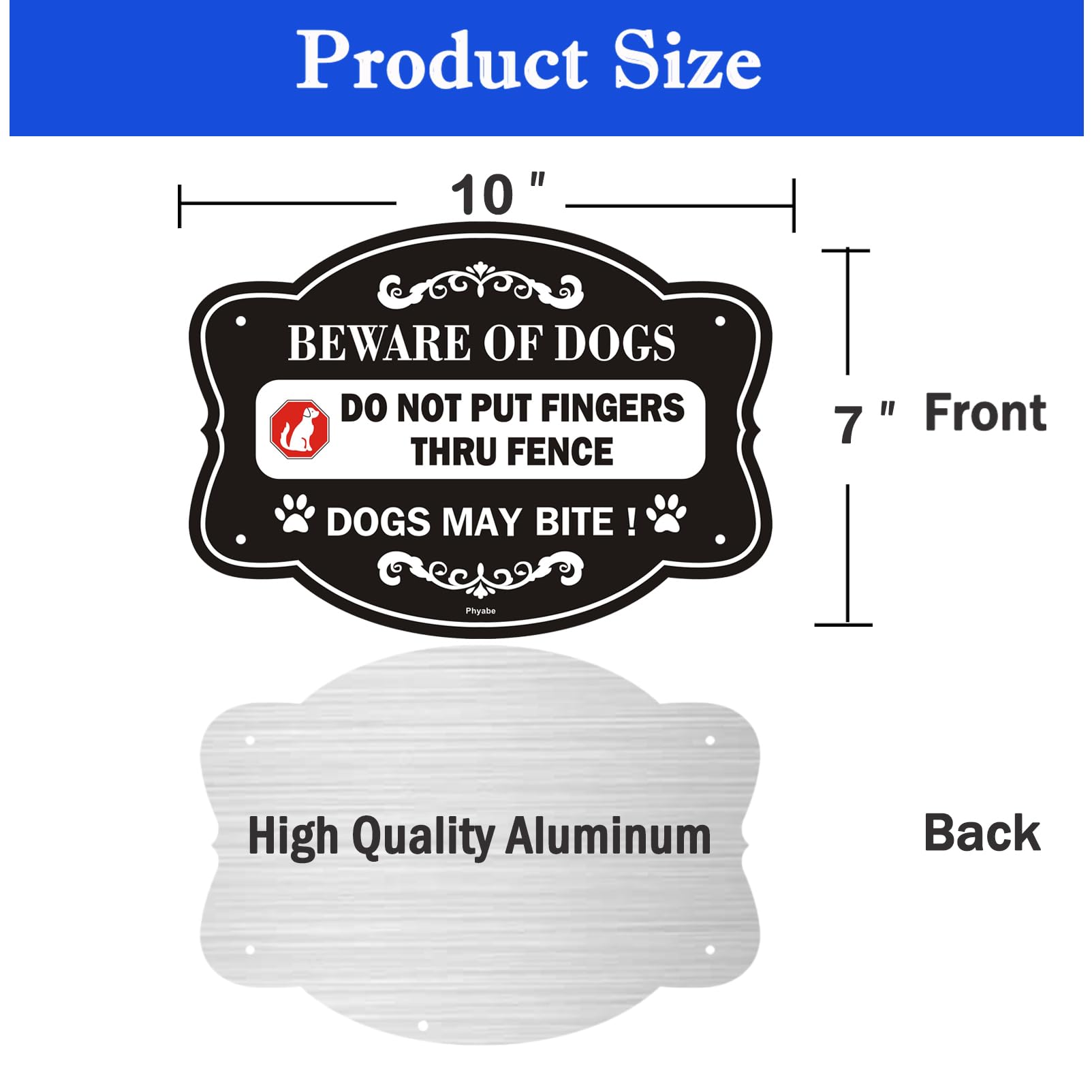 Phyabe 2 Pack Beware of Dog Sign for Fence Do Not Put Finger Thru Fence. 10 x 7 Inch Rust-Free Aluminum, Weather-Resistant - Image 2