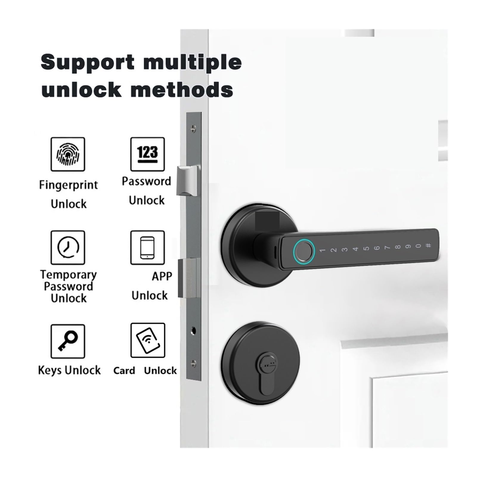 Serrure intelligente à empreintes digitales, entrée sans clé, Bluetooth, for porte de bureau, maison, code d'accès, carte numérique(Zwart)