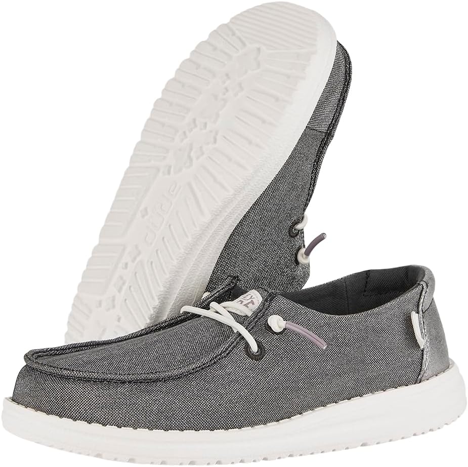 HEYDUDE Girl's Youth Wendy Metallic Sparkle Slip On Shoe | Glitter Upper | Easy On Elastic Lace Sneaker