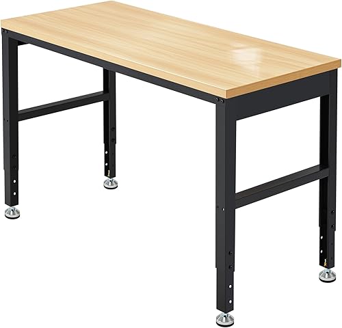 Banco de trabajo ajustable de 48 pulgadas, 2000 libras, capacidad de carga, banco de trabajo de madera resistente, mesa de trabajo de superficie