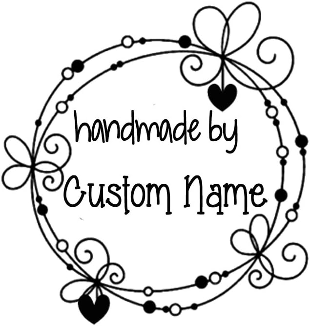 Pretty Round Frame Handmade by Stamp Custom Name Text Self Inking Return Address Business Personalized Name pre Ink Round Stamp 1.5"