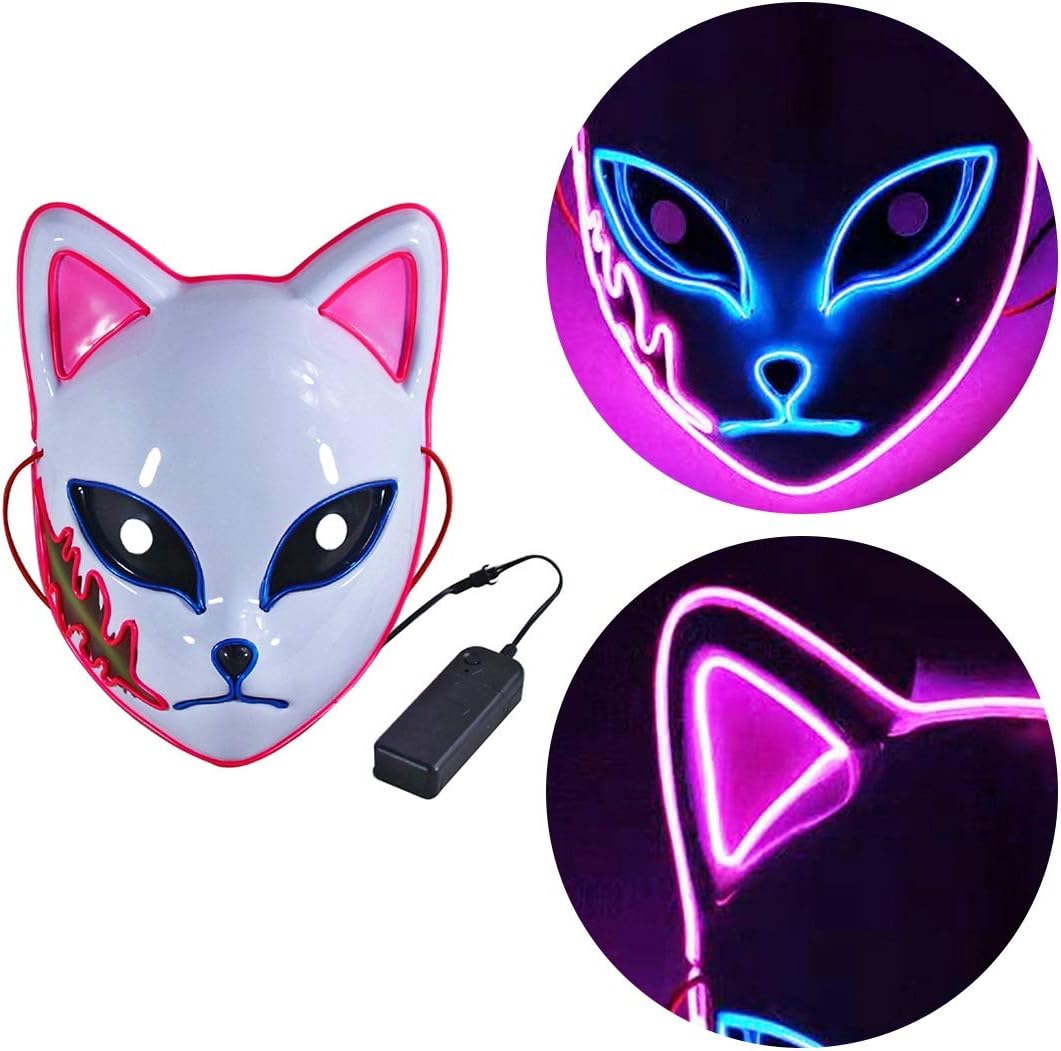 Demon LED Mask Glowing Plastic Fox Face Mask Japanese Anime Cosplay Party Prop Halloween Costume Headdress Demon LED Mask Glowing Plastic Fox Face Mask Japanese Anime Cosplay Party Prop Halloween Costume Headdress