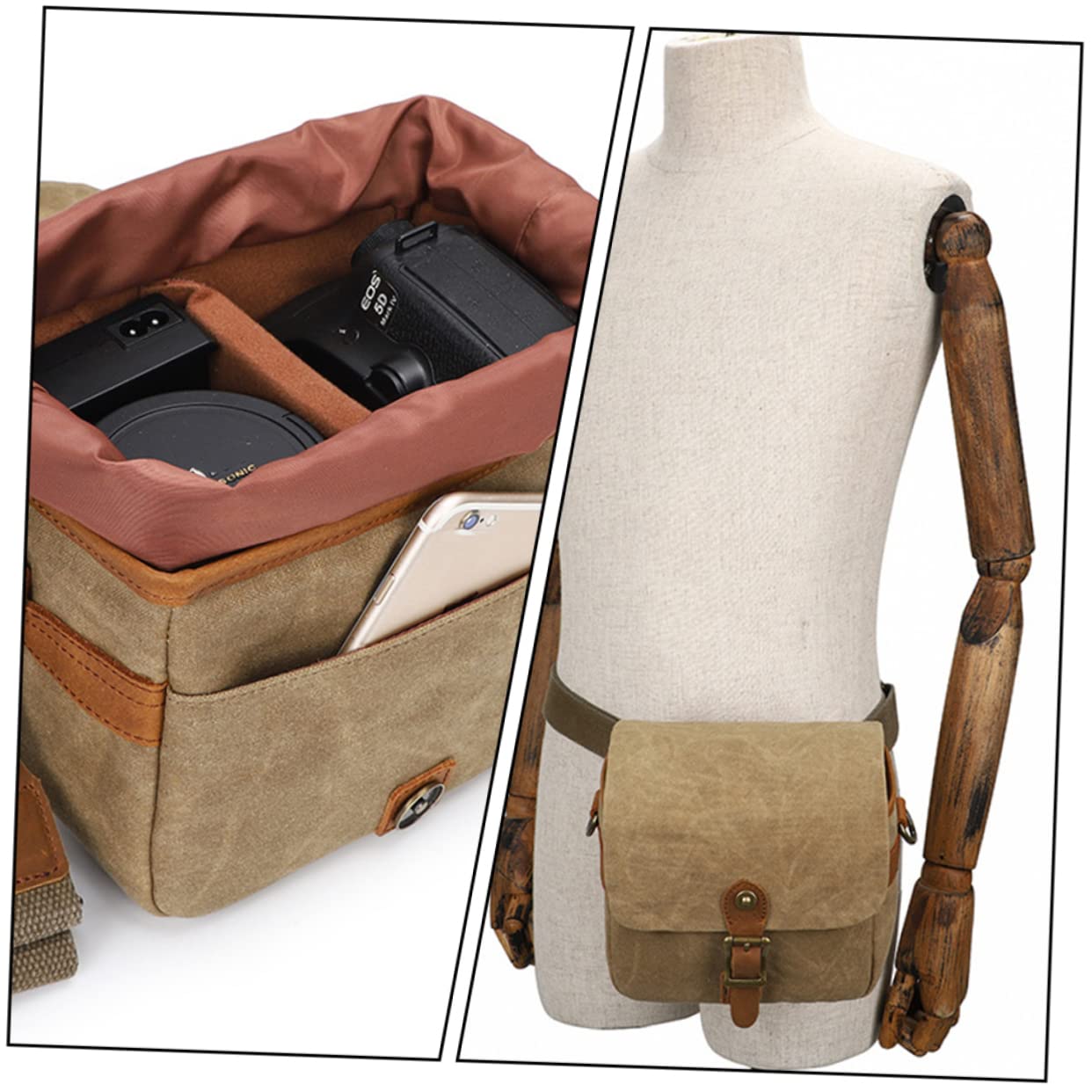 Angoily Borsa Tracolla per Macchina Fotografica in Canvas, Portatile, Tracolla Regolabile e Anti-vibrazione, per Trasporto Quotidiano