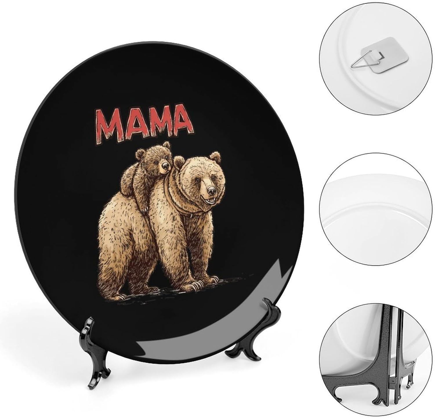 Mama Bear Decorative Plate Tray Decor Trinket Dish Bone China Dinner Plates for Home Office Kitchen