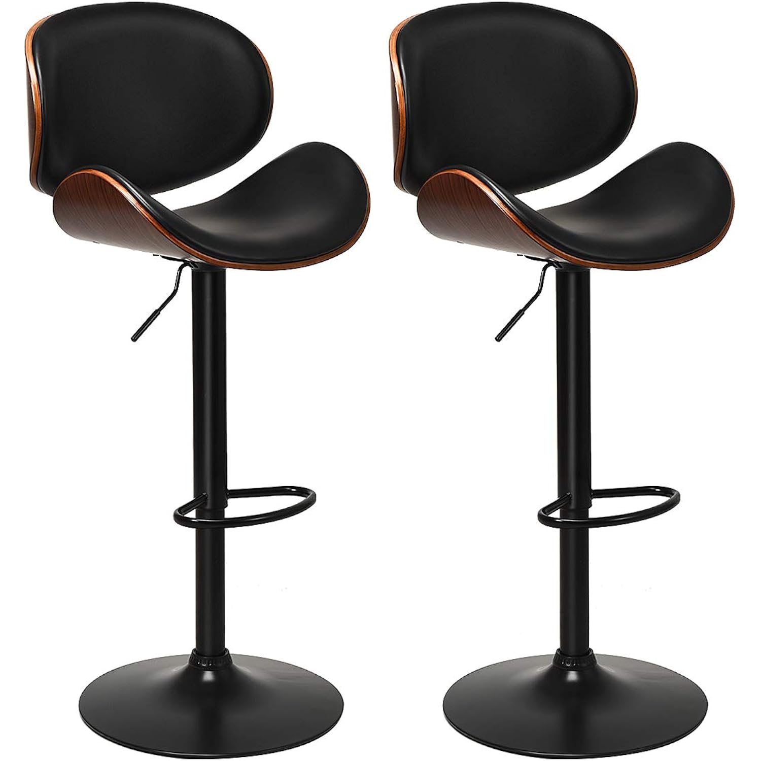 COSTWAY Bar Stools Set of 2, Adjustable Swivel Barstools with Back, 360 Degree Seat